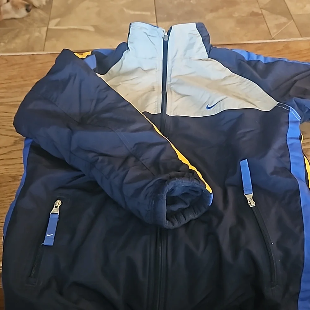 VTG Nike Coat Reversible Jacket Blue Gray Yellow Winter Outdoor Boys 14-16